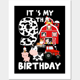 Farm Animals 9 Year Old It's My 9th Birthday Party Bday Girl Posters and Art